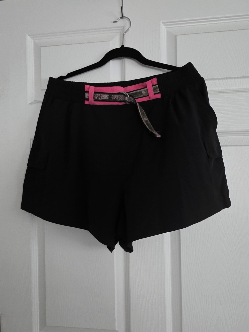 NWT PINK Victoria's Secret Black Cargo Shorts with Pink Waist Detail Size XL